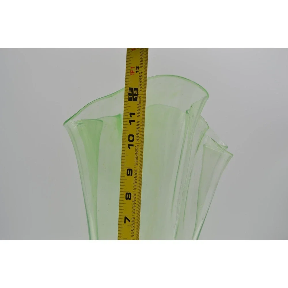 Mid-Century Italian Fazzoletto Green Murano Glass Vase